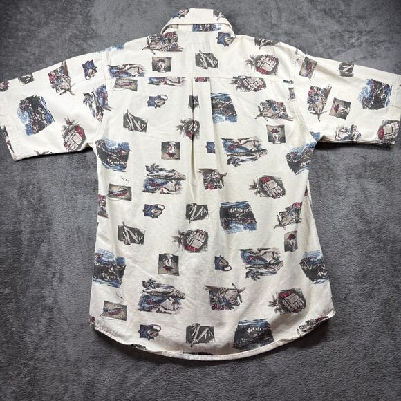 Woolrich Men Camp Shirt Vtg Camping Fishing Theme Outdoors Button Up Medium F115 - Picture 4 of 8